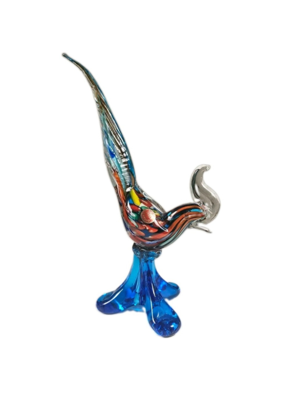 Vintage Murano Glass 12.5" Tutti Frutti Pheasant Figurine - Tripod Base w/ Label
